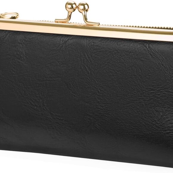 Elegant Vintage Women's Bifold Wallet with Kiss-Lock – Compact Black Clutch - Picture 8 of 8